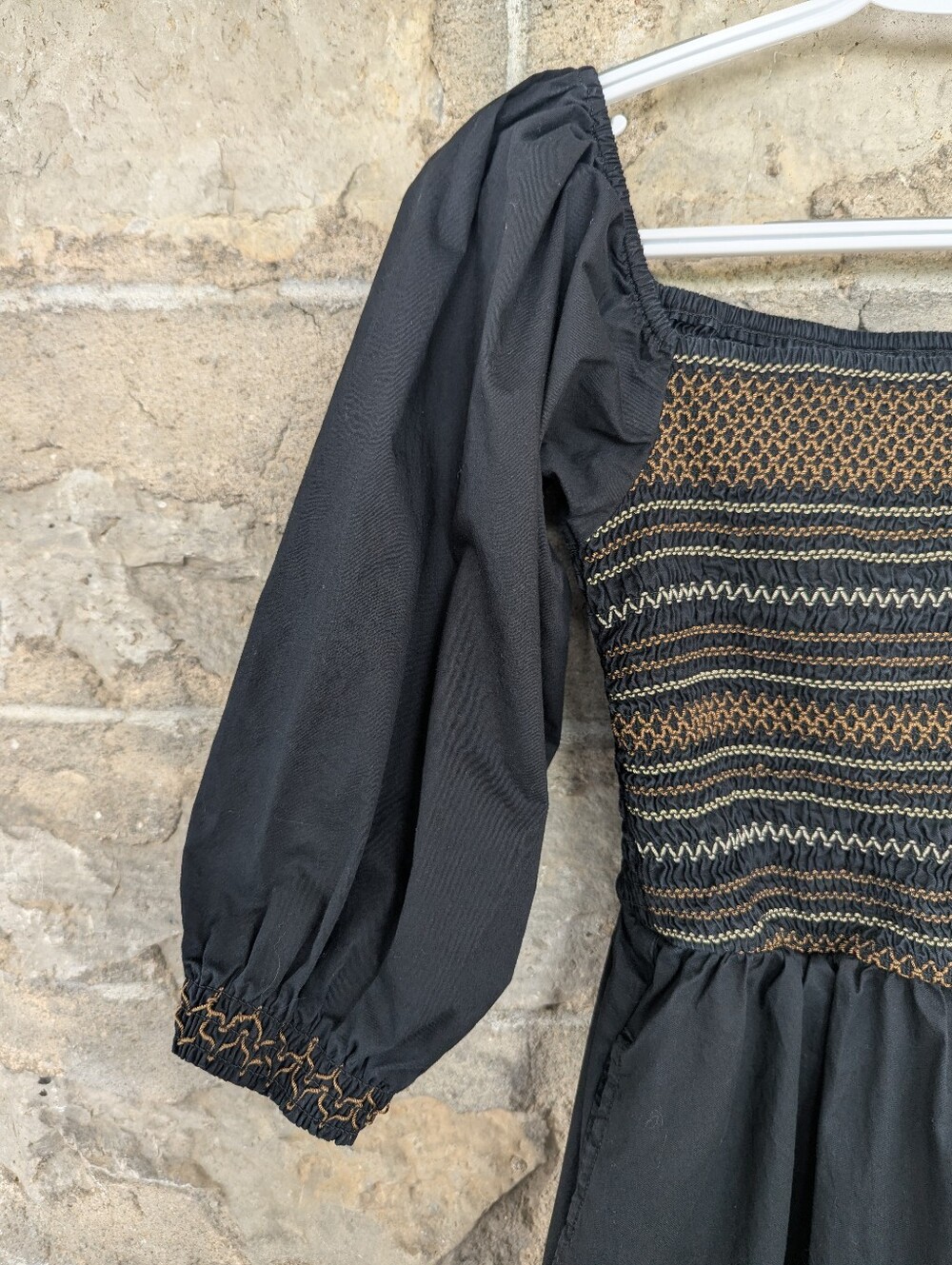 Old Navy Smocked Embroidered Midi Black 100% Cotton Dark-cottagecore Boho Dress
